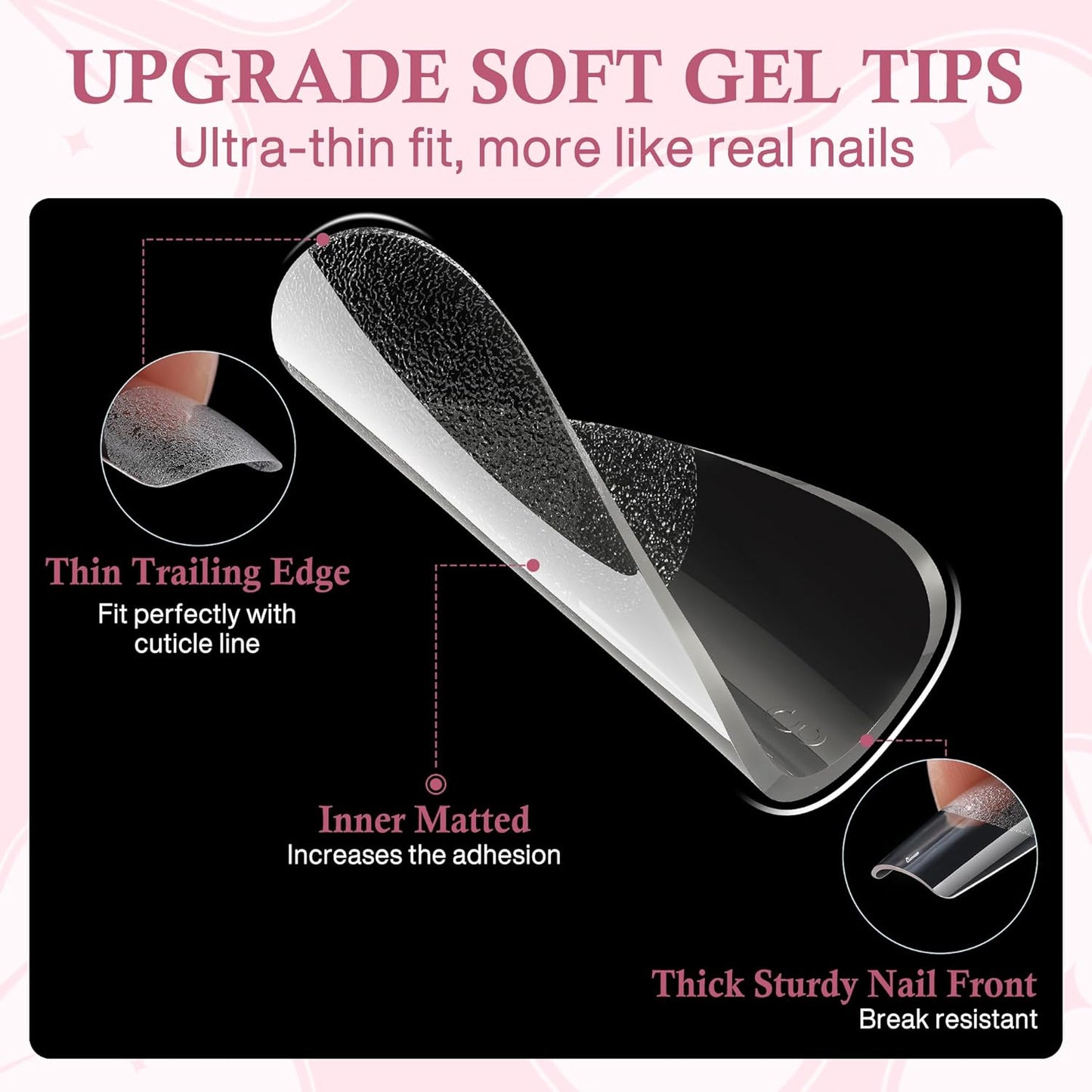 Medium Square Nail Tips, 240pcs Soft Gel Pre-Shaped Acrylic Fake Nails, Half Matte Full Cover Clear Gelly Press on Flase Nail Tips for Extension Nail Manicure Home DIY 12 Sizes Gelly Tips