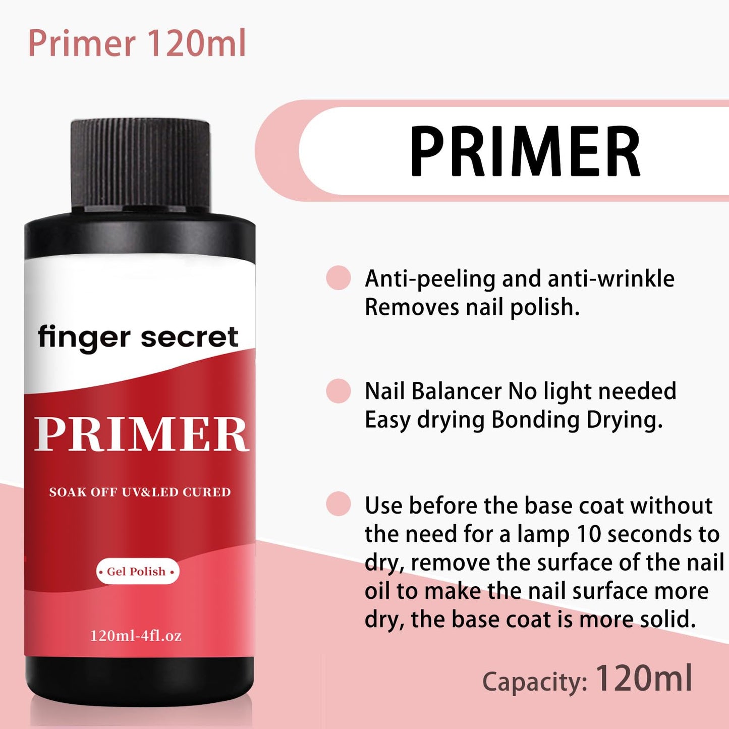 120ml/4floz Primer for Gel Polish,Base Coat, Nail Primer for Nail Art Design in Salon or Home Use