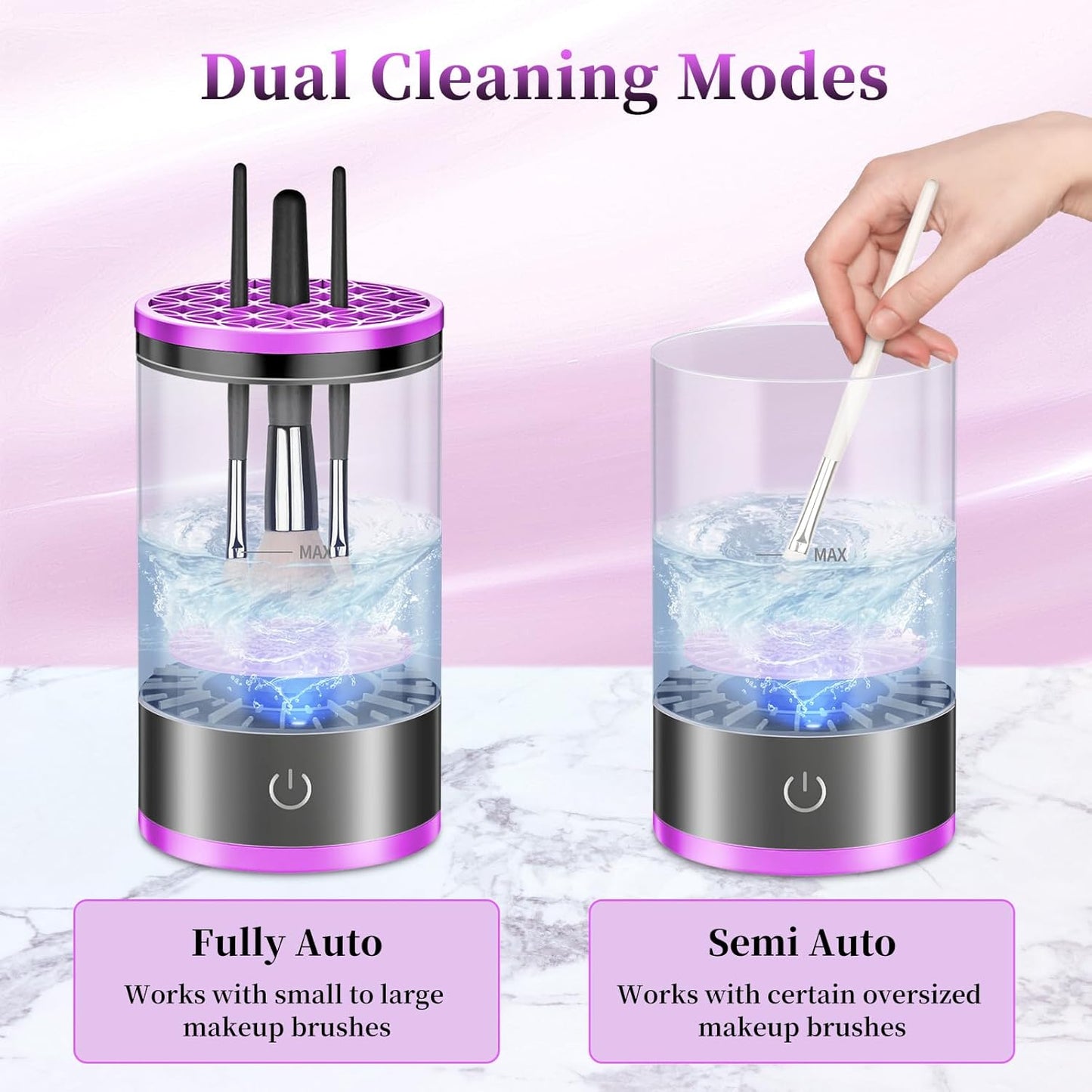 Electric Makeup Brush Cleaner, Quick Efficient Machine for Deep Cleaning All Types of Brushes, Portable Compact Design for Travel Home Use, for Makeup Lovers & Professionals - Purple