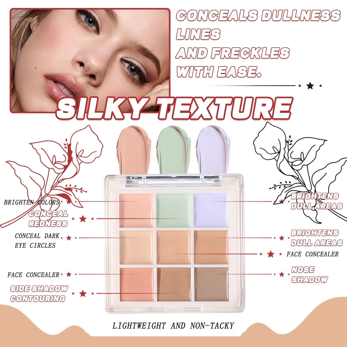 12 Colors Correcting Concealer Palette Kit with Brush,Cream Makeup Contour Palette for All Skin Type,Color Corrector Concealer Foundation Palette for Conceals Dark Circles & Blemish