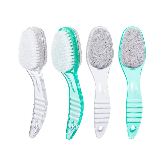 4 Pcs Foot Brush for Shower with Handle 2 in 1,Ooloveminso Large Foot Pumice Stone Brush Scrubber Foot File Calluses Remove Suitable for Horniness Foot Spa,Foot Care Smooth Skin (Green&Transparent)