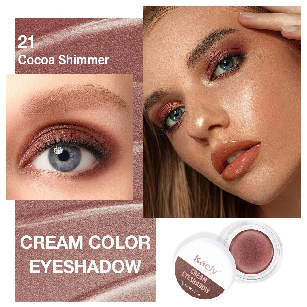 evpct Single Cream Eye Shadow Palette Pot Makeup for older Women, Cocoa Mocha Shimmer Glitter Metallic Monochrome Cream to Powder Eyeshadow Palette Eye Brightener, High Pigment Waterproof Blendable
