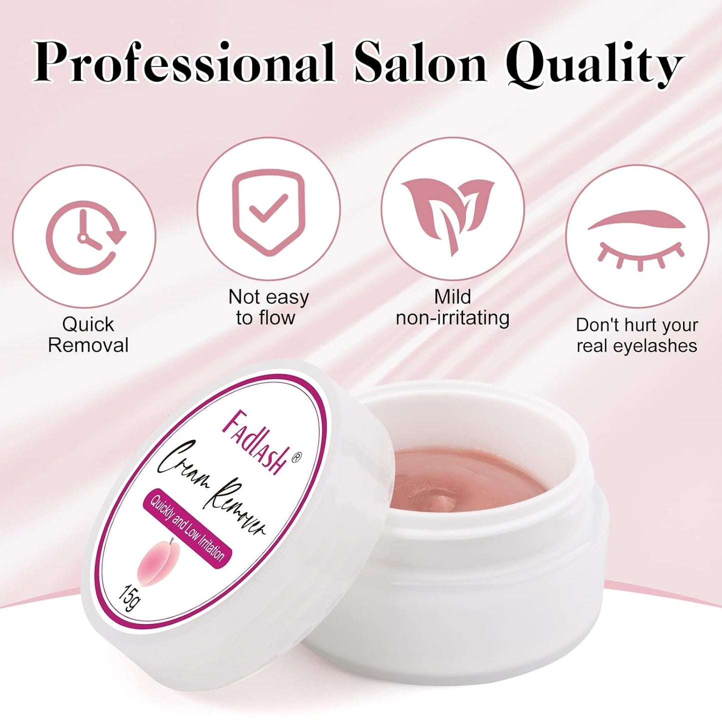 Eyelash Extension Remover 15g Cream Lash Extension Remover Quickly and Low Irritation Lash Remover for Lash Extensions Eyelash Glue Remover for Salon Lash Glue Remover by FADLASH (Peach)