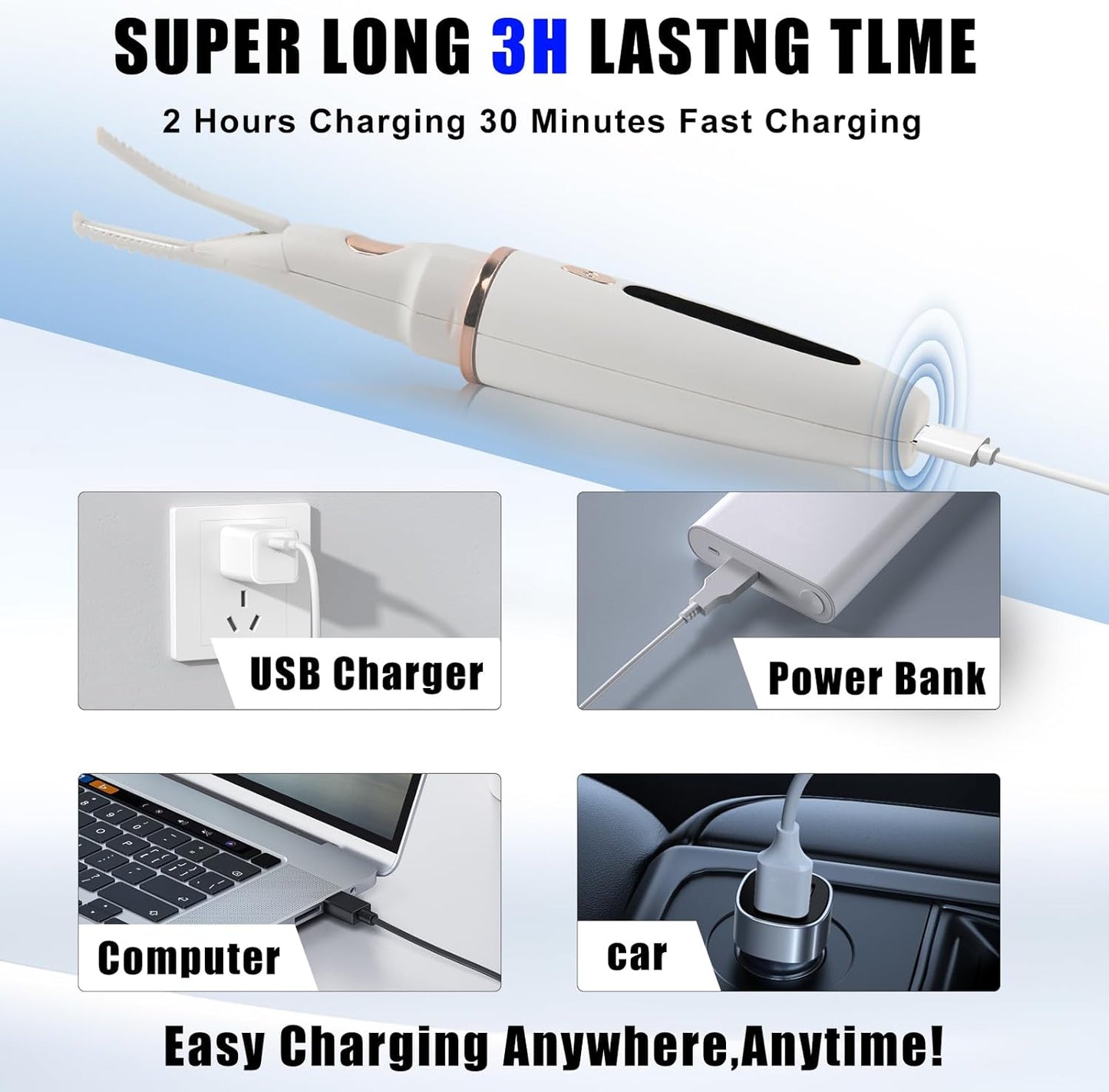 Heated Eyelash Curlers - 2 in 1 Clip- Type Heated lash Curler Best Seller Electric Eyelash Curler LED Display 3 Temp Settings for Makeup Tools USB Rechargeable Natural Curling 24H Long Lasting-WT B1A