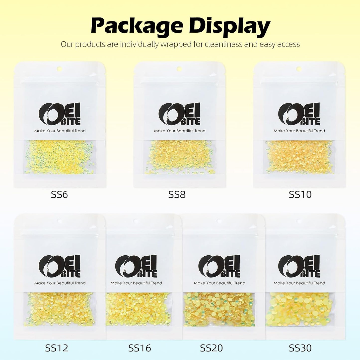 F Yellow Flatback Rhinestones, Glass Rhinestones for Nail Art and Craft, Glue Fix, Loose Crystal Gemstones(F Yellow, SS6, 1440pcs, 1.9-2.0mm)