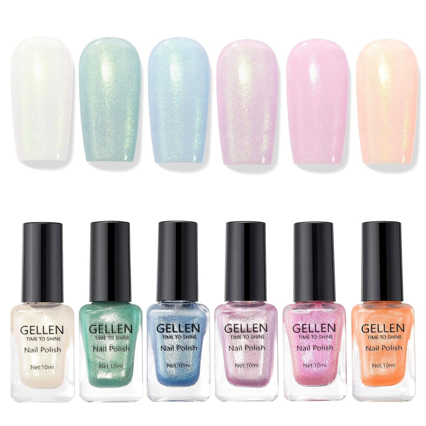 GELLEN Shimmer Pastel Nail Polish, Buildable Sheer Natural Regular Nail Polish Quick Dry Translucent 6 Colors Set for Acrylic Natural Nails Home Salon, Non Gel, Chip Resistant, Hema Free, Non-toxic