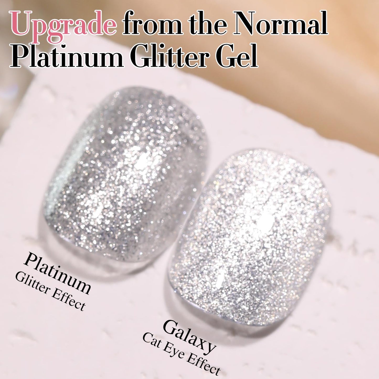 Double Rhythm 15ML Glitter Gel Polish 0.5Oz Shimmer Reflective Color for Nail Art Salon DIY at Home (Cat Eye Silver-MC1085)