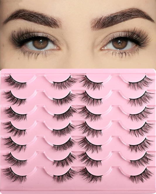 FARRED Half Lashes Natural Look Short Eyelashes Cat Eye Lash Fluffy Natural Lashes Wispy False Eyelash 14 Pairs Faux Mink Strip Eye Lashes Pack for Daily Makeup (F15 | 9-14mm)