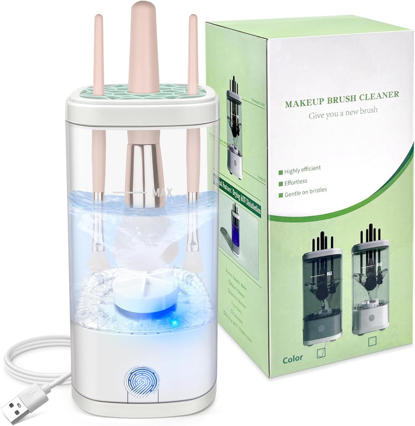 Electric Makeup Brush Cleaner Machine, Ultimate Efficient Automatic Cleaner for All Types of Makeup Brushes- Transparent