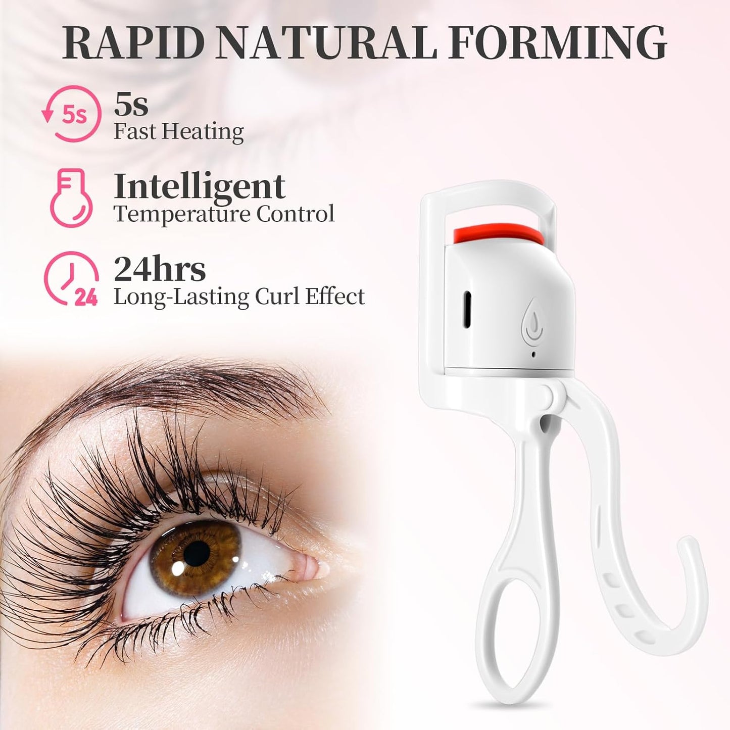 Heated Eyelash Curler, Rechargeable Electric Eyelash Curlers Fast Heat Up in 5s for 24 Hours Long Lasting, C-Shaped Safe Anti-Burn Quick Natural Eyelash Separator Tool Lash Comb (White)