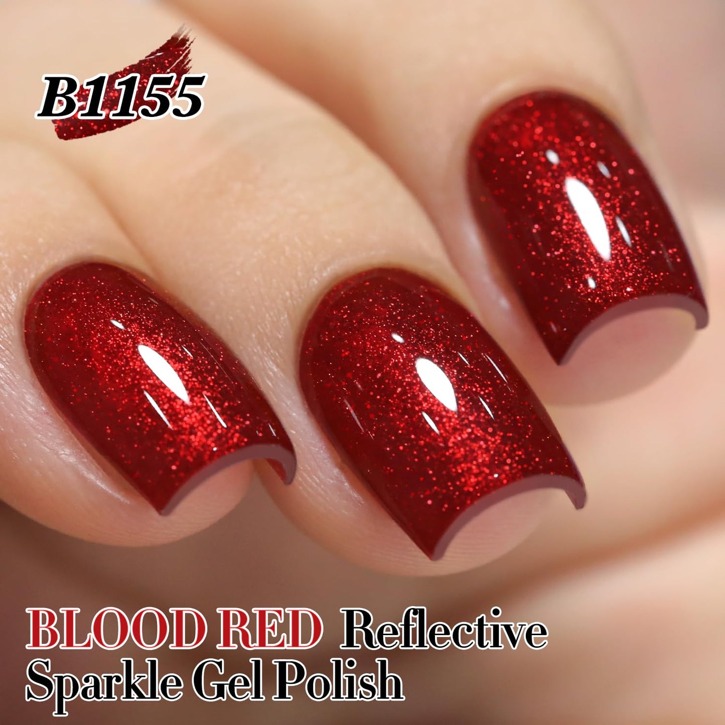 Double Rhythm 15ML Glitter Gel Polish Shimmer Reflective Holographic Color Magnetic for Nail Art Salon DIY at Home (Dark Red-B1155)