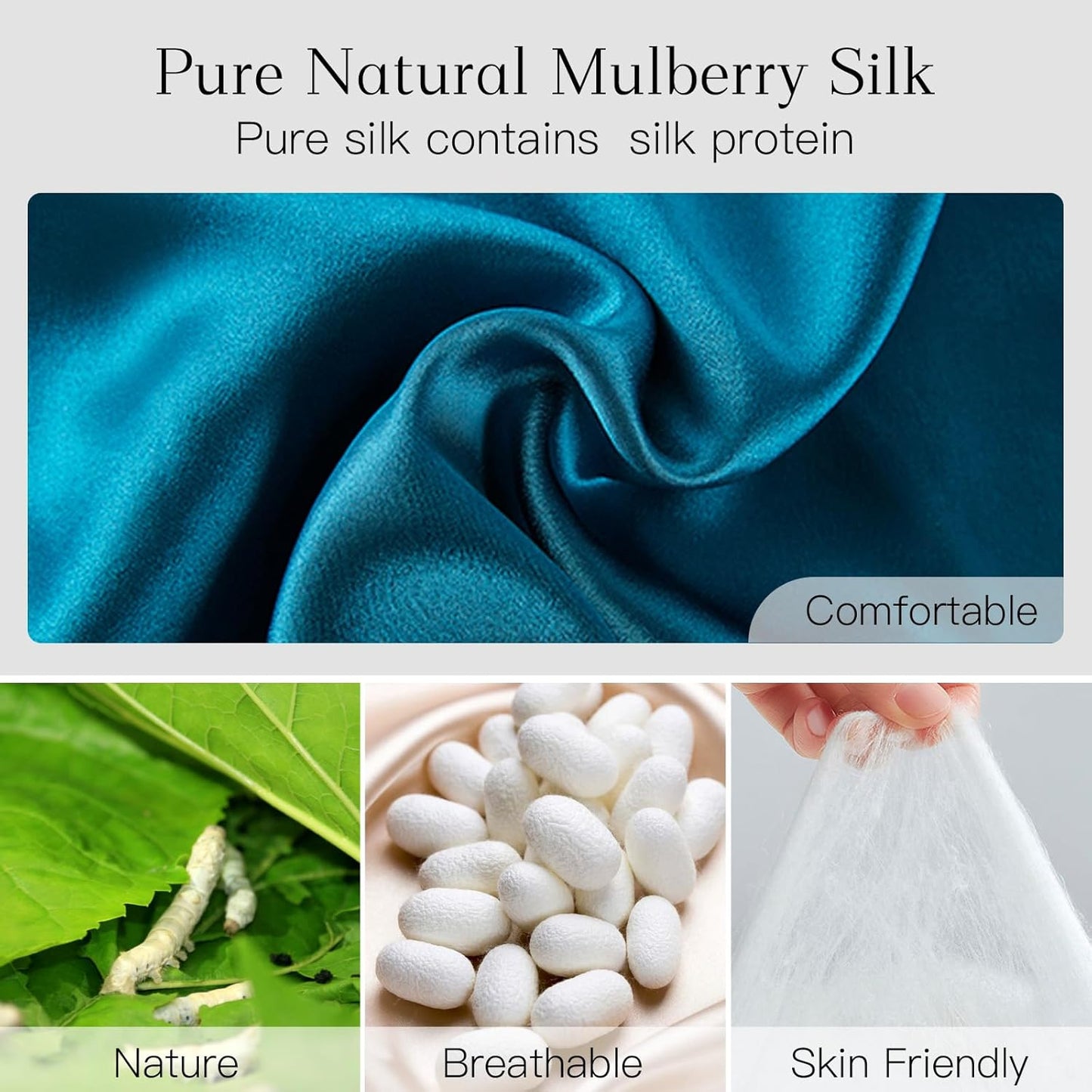 100% Natural Silk Eye Mask for Women Men, Soft Pressureless Cooling Blackout Eye Covers for Sleeping, Large Size Sleep Mask fits All Heads Adjustable, 1PC, Vivid Blue