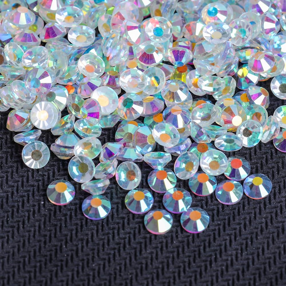 Flatback Glass Rhinestones,Bedazzler Gems 1440pcs Non Hotfix Crystal Rhinestones for Nail Charms Crafts Clothes Tumblers,Transparent AB,SS10