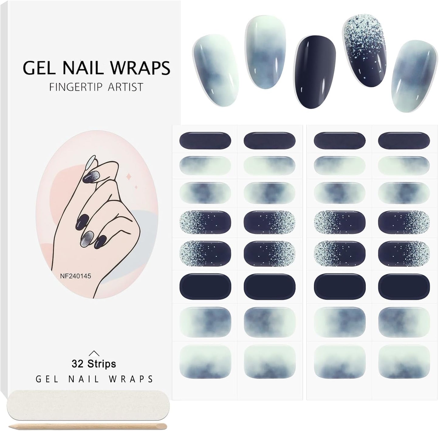 EBANKU 32PCS Semi-Cured Gel Nail Wraps Full Nail Polish Wraps Shiny Nail Decors UV/LED Lamp Required (Marble Blue)