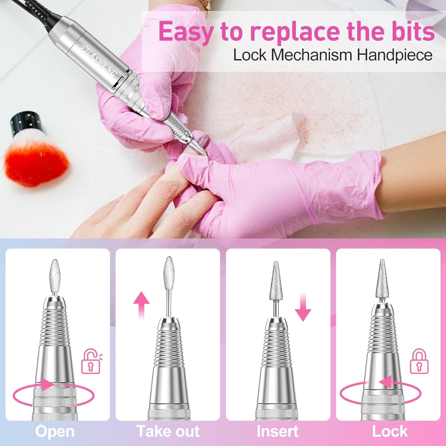 Jiasheng Electric Nail Drill, 30000rpm Professional Nail Drill Machine, Compact Electrical Nail File Kit for Acrylic Gel Nails Efile Drill for Manicure and Pedicure Salon Use White