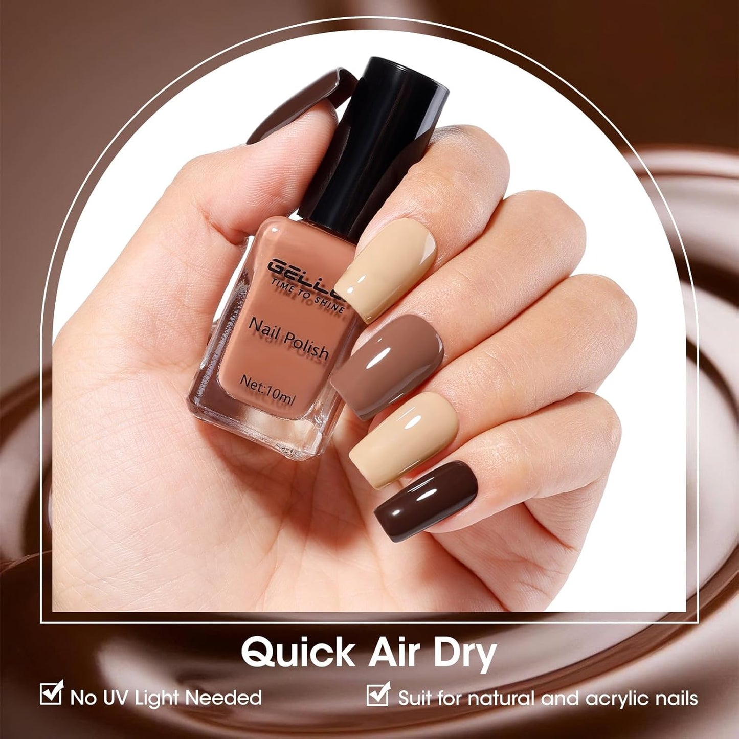 GELLEN Chocolate Brown Nail Polish Set, Fall Winter Brown Regular Nail Polish Quick Air Dry 6 Colors for Fingernail Toe Nails Home Salon Manicure Women Gifts, Not UV Gel, Hema Free, Non Toxic