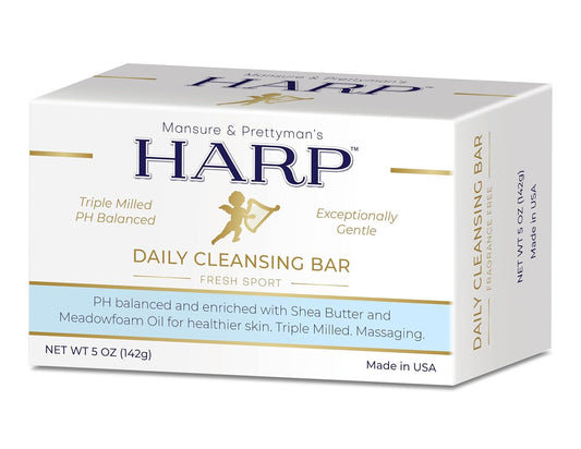 HARP pH-Balanced (5.0-6.0) Body Wash Bar. ZERO saponified oils. Protects Moisture Barrier. Gentle for Sensitive/Dry skin. + Shea Butter/Borage Oil. Non-Comedogenic. FRESH SPORT Fragrance. 5oz