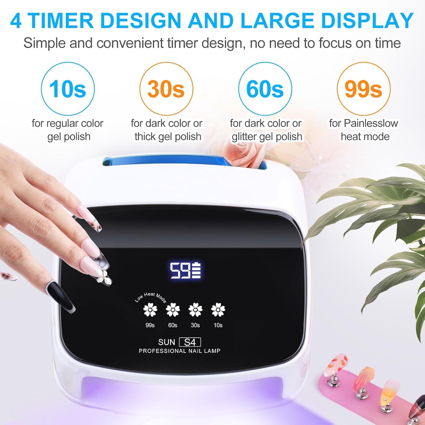 Cordless Nail Lamp, 288W Professional Blue Nail Lamp 8 Hours Super Long-Lasting 66Pcs Beads Automatic Sensor Rechargeable for Nail Art at Home and in Salons