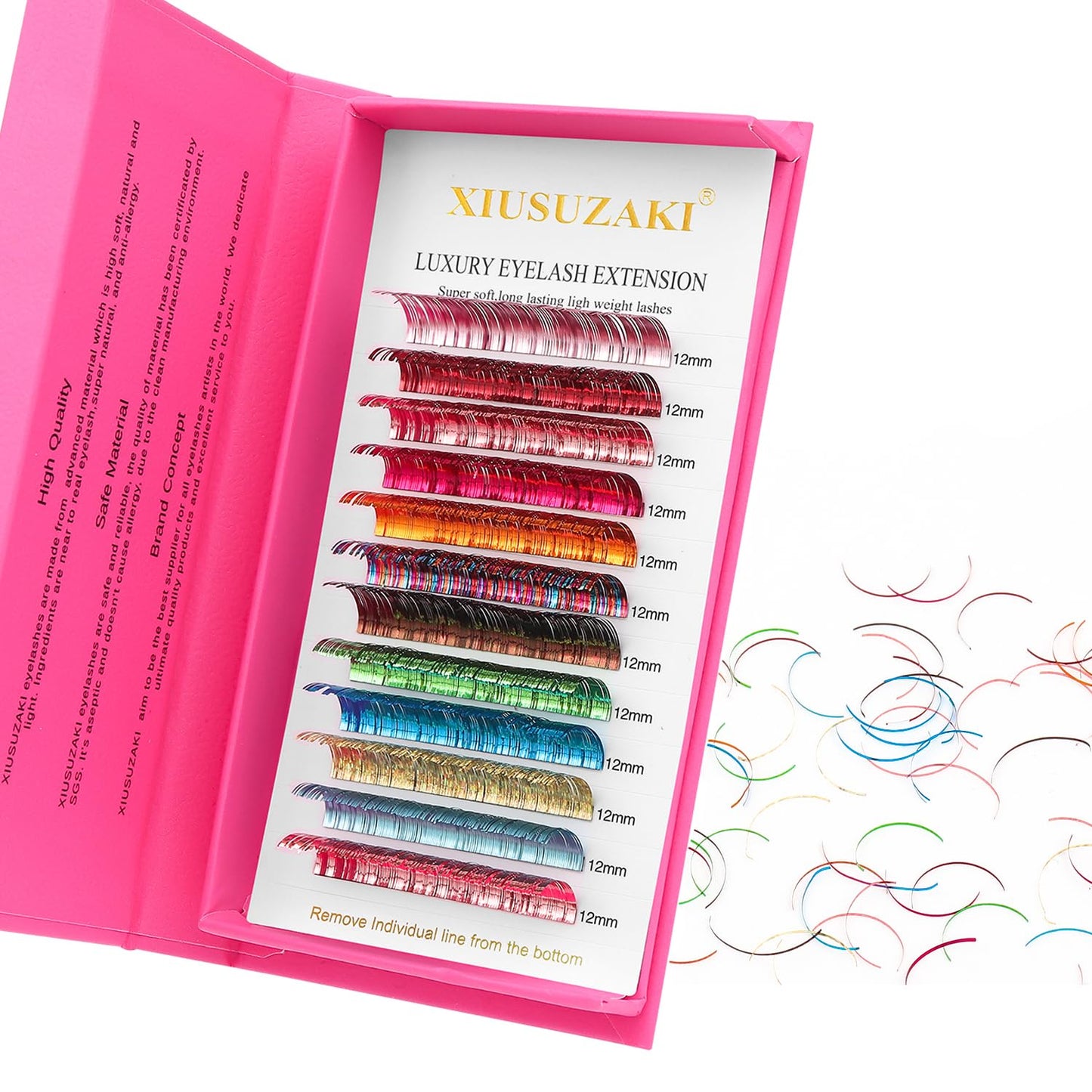 Glitter Spike Tinsel Eyelash Extensions 0.07 Colored Lashes Extension C Curl Lashes 14mm Lash Extensions Soft False Eyelashes Volume Lashes 12 Rows Professional Use(Glitter,0.07-C,14mm)