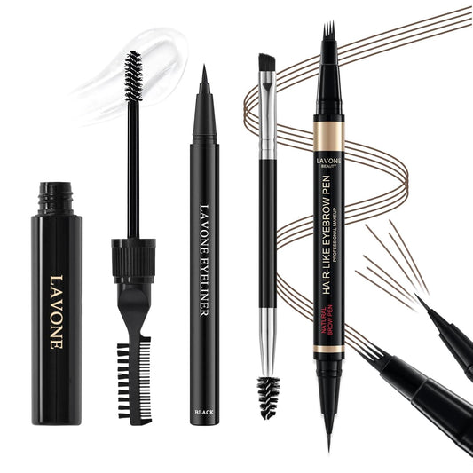 Eyebrow Pen Kit, with Microblading Eyebrow Pen, Eyebrow Gel, Eyeliner, Eyebrow Brush, Eyebrow Pencils for Women, Waterproof, Smudge Proof, Long Lasting Makeup Formula - Dark Brown
