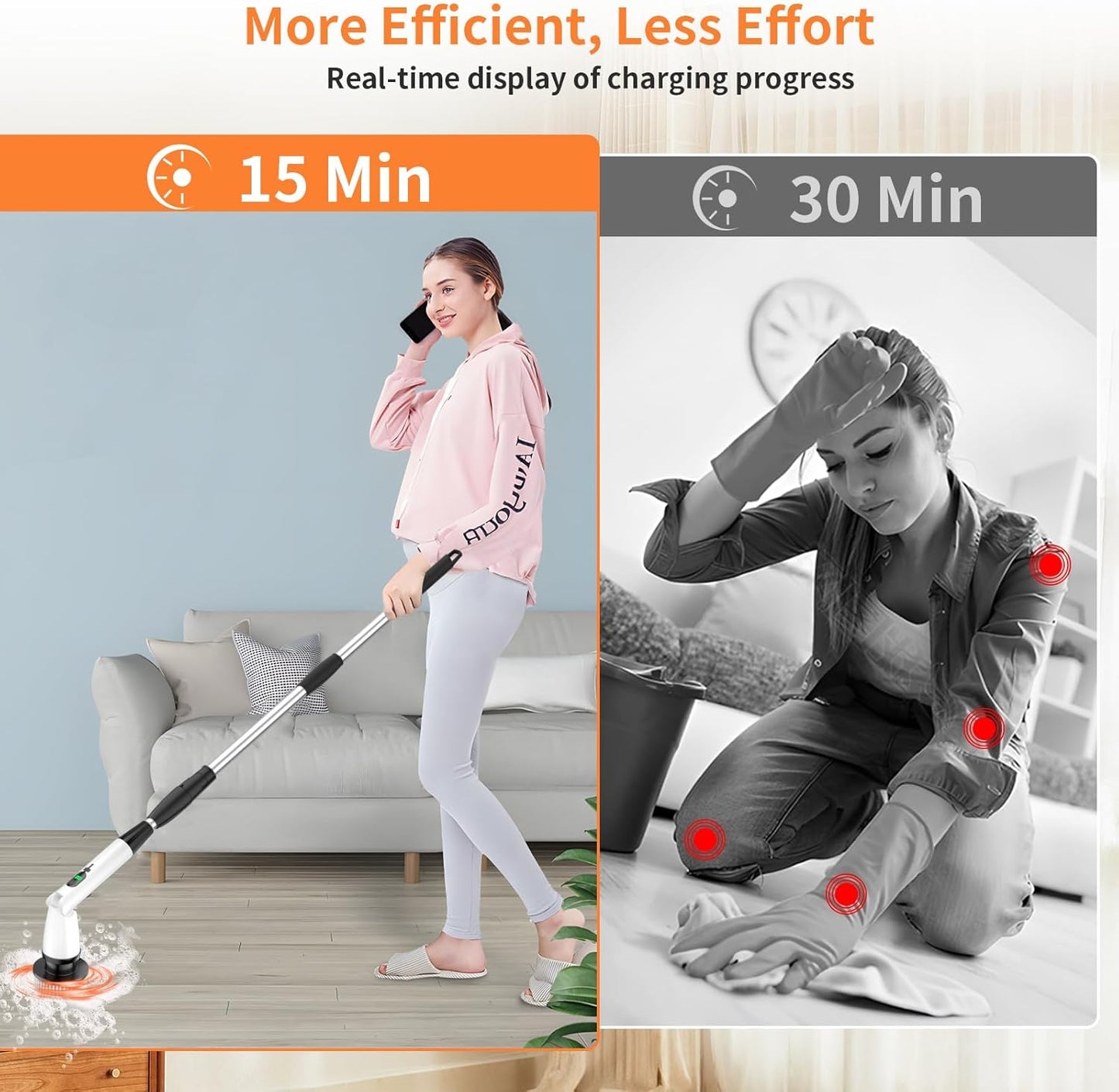 11 in 1 Electric Spin Scrubber Cordless Cleaning Brush 3 Adjustable Angles 2 Adjustable Speeds LED Display Shower Cleaner Brush Supplies Extension Long Handle for Bathroom Floor Tile Toilet Waterproof