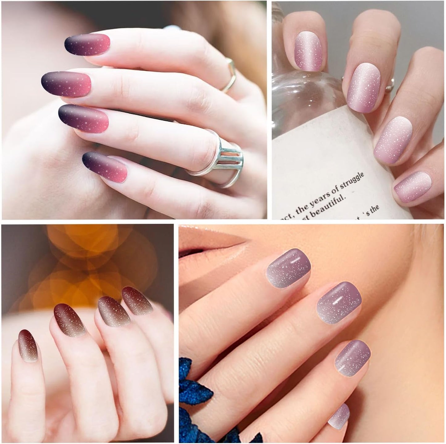 DANNEASY 16 Sheets Nail Polish Stickers Full Nail Wraps for Women Blue Glitter&Solid Color Fingernails Wrap Self Adhesive Nail Polish Strips Gel Nail Strips with Nail File, Cuticle Stick