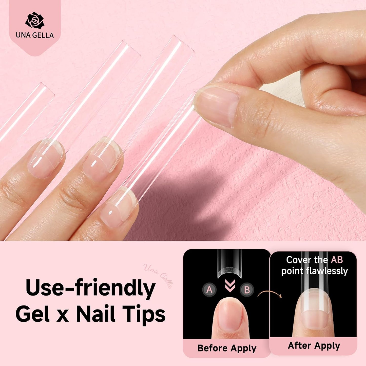 UNA GELLA 312PCS XXXL Nail Tips Square No C Curve, Extra Long Half Cover Long Straight Gel Nail Tips 12 Sizes Press on Nails Square for Acrylic Nails Professional for Nail Salon and DIY