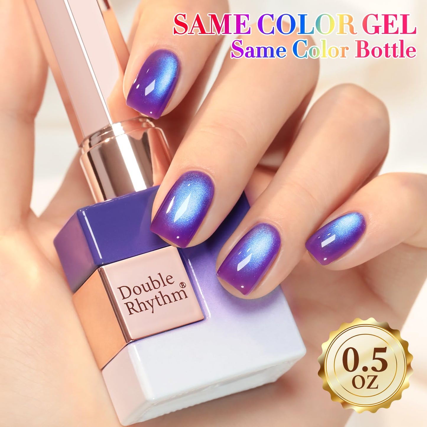 Double Rhythm 0.5 OZ Cat Eye Gel Polish with Magnet 15ML Holographic Glitter Shimmer Translucent Jelly Color Magnetic Nail Polish Salon DIY at Home (Navy Blue-MC1249)