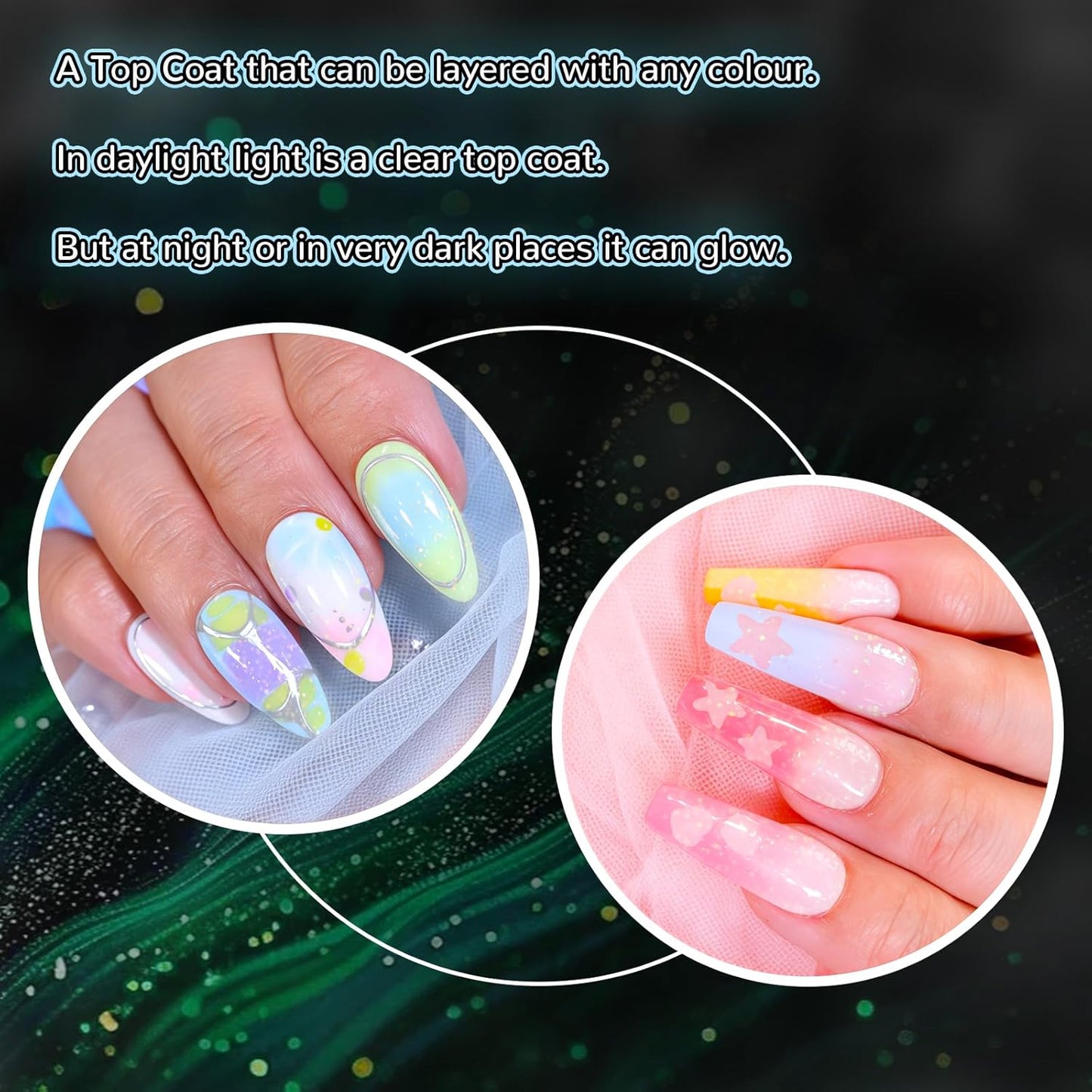 Glow In The Dark Gel Polish - Glitter Luminous Blue Nail Gel Top Coat with Fine glitter decoration No Wipe Long-lasting Transparent Glow UV LED Needed, Perfect for Any Festival Halloween