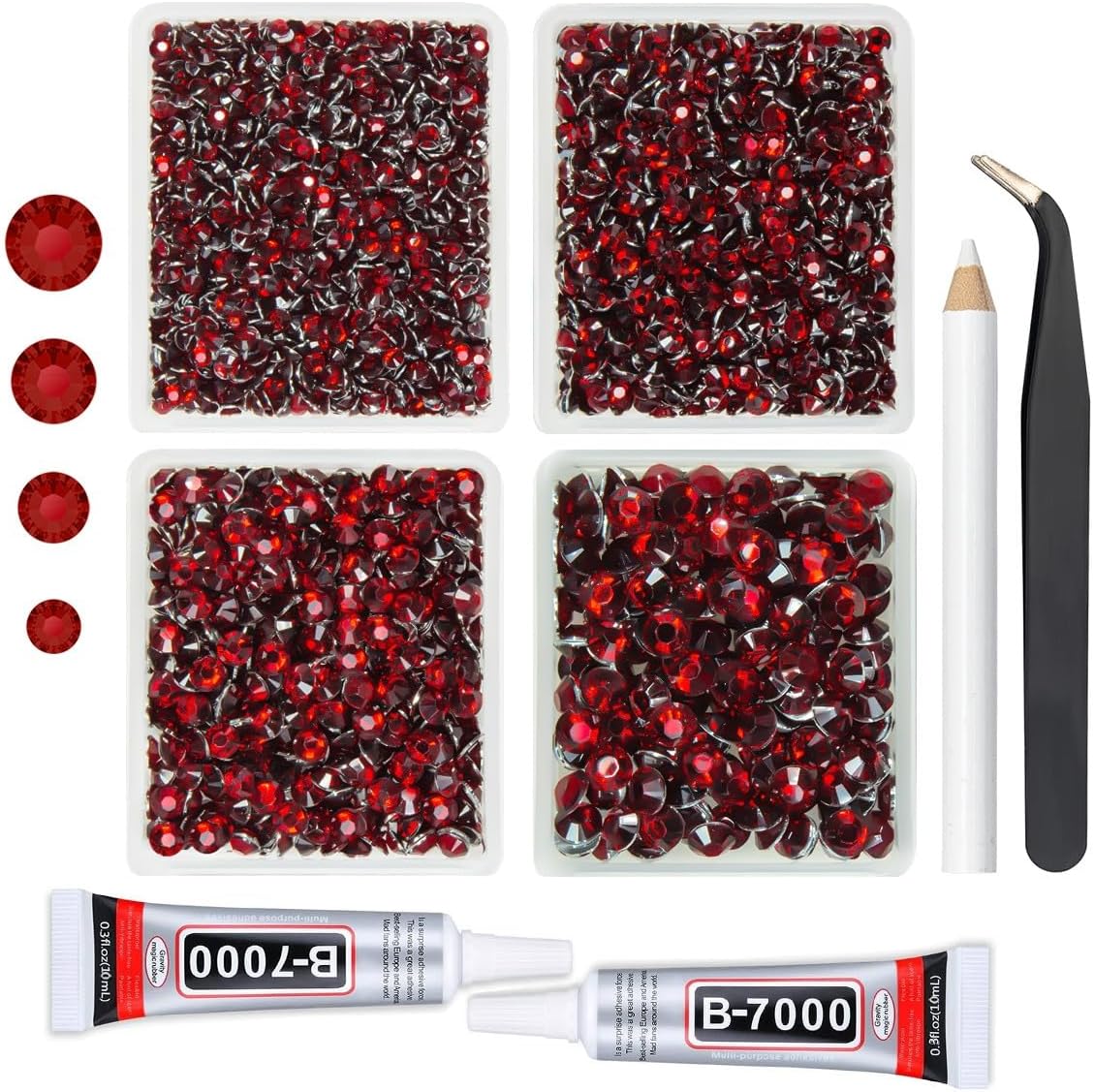 Dark Red Crystal Resin Rhinestones w B7000 Jewelry Glue for Bedazzling Crafting 3mm 4mm 5mm 6mm Flatback Stones Diamonds Crystals Gems for Nails Face Makeup Tumblers Bottles DIY Crafts Clothes