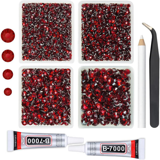 Dark Red Crystal Resin Rhinestones w B7000 Jewelry Glue for Bedazzling Crafting 3mm 4mm 5mm 6mm Flatback Stones Diamonds Crystals Gems for Nails Face Makeup Tumblers Bottles DIY Crafts Clothes