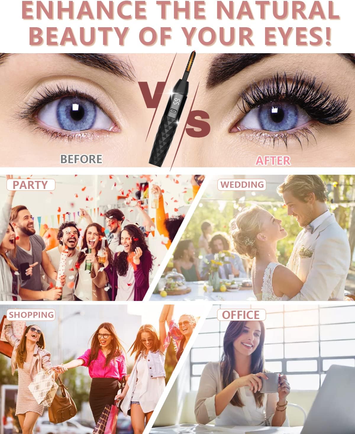 Heated Eyelash Curler - Heated Lash Curler - Electric Eyelash Curler Rechargeable for 24 Hours Long-Lasting Natural Eyelashes, LED Display - 4 Heating Modes, 8S Fast Heating, Gifts for Women Girls