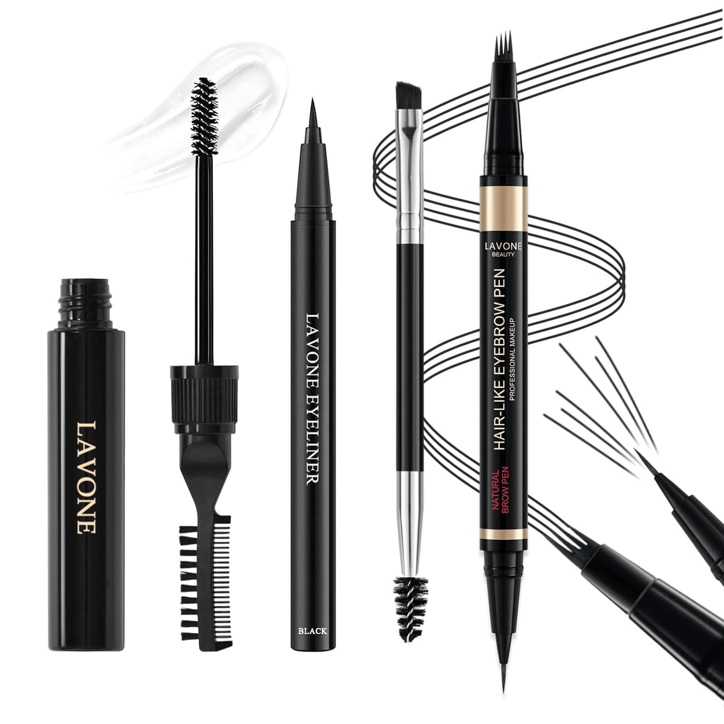 Eyebrow Pen Kit, with Microblading Eyebrow Pen, Eyebrow Gel, Eyeliner, Eyebrow Brush, Eyebrow Pencils for Women, Waterproof, Smudge Proof, Long Lasting Makeup Formula - Black