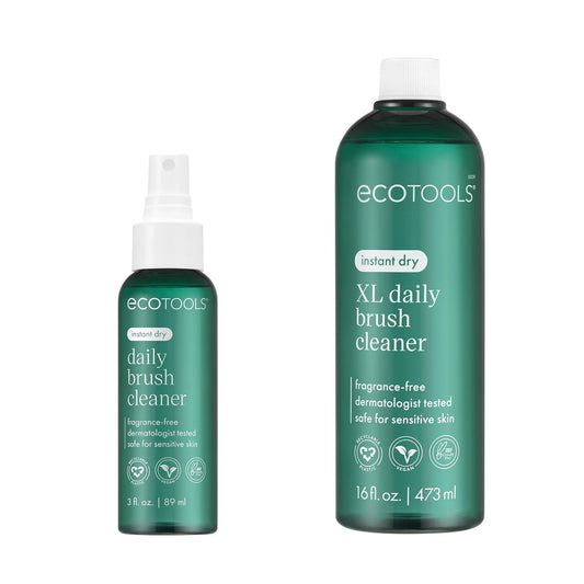 EcoTools Daily Makeup Brush Cleanser Spray, Quick Drying, Fragrance Free & Dermatologist Tested, Travel Size, TSA Approved, Cruelty-Free & Vegan 3 fl oz./89 ml. Bottle XL Refill