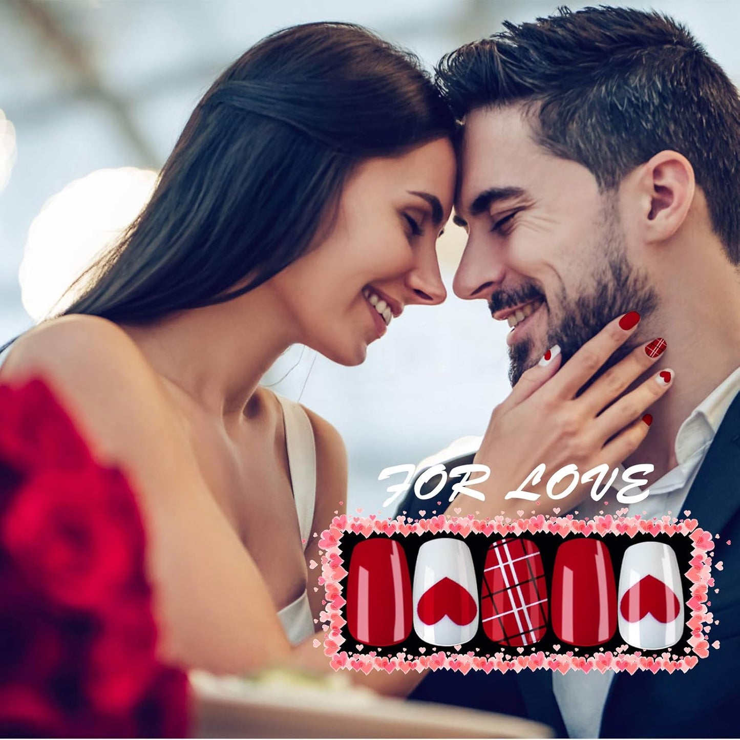 EBANKU 12 Sheets Valentine's Day Nail Wraps Red Heart Strips Valentine Lips Polish Stickers Decals Full Wraps for Women Girls Self-Adhesive With Nail Files