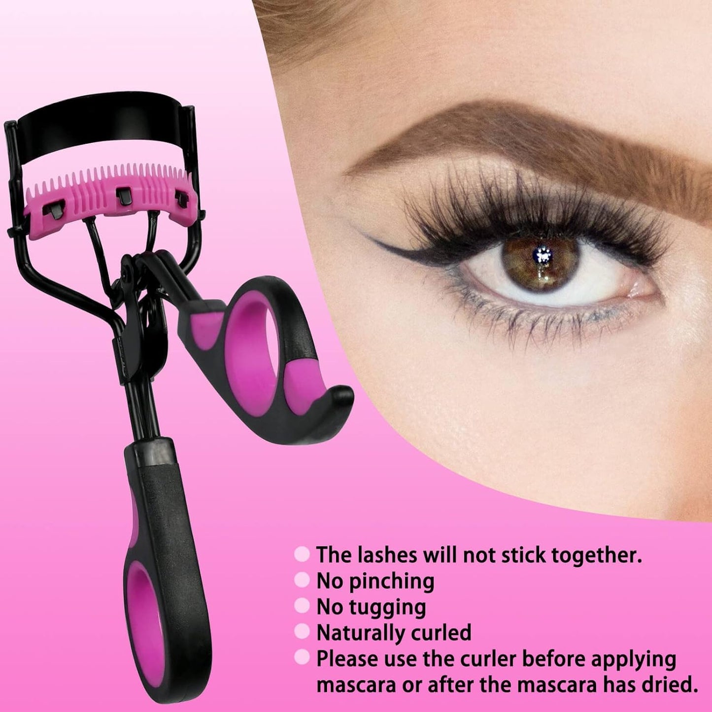 Eyelash Curlers with Comb IMMER LIEBEN Lash Curler with 5 Replacement Refills, 3 Combs, 10 Seconds Curl and Lifted Lashes Black and Purple