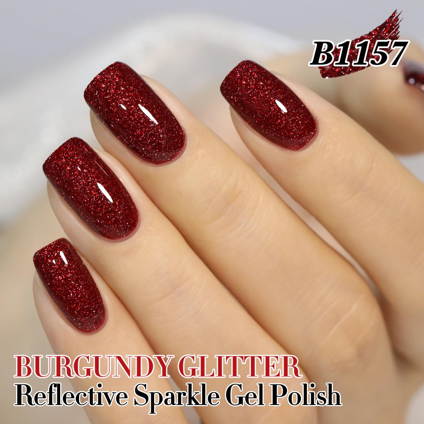 Double Rhythm 15ML Glitter Gel Polish Shimmer Reflective Holographic Color Magnetic for Nail Art Salon DIY at Home (Burgundy Glitter-B1157)