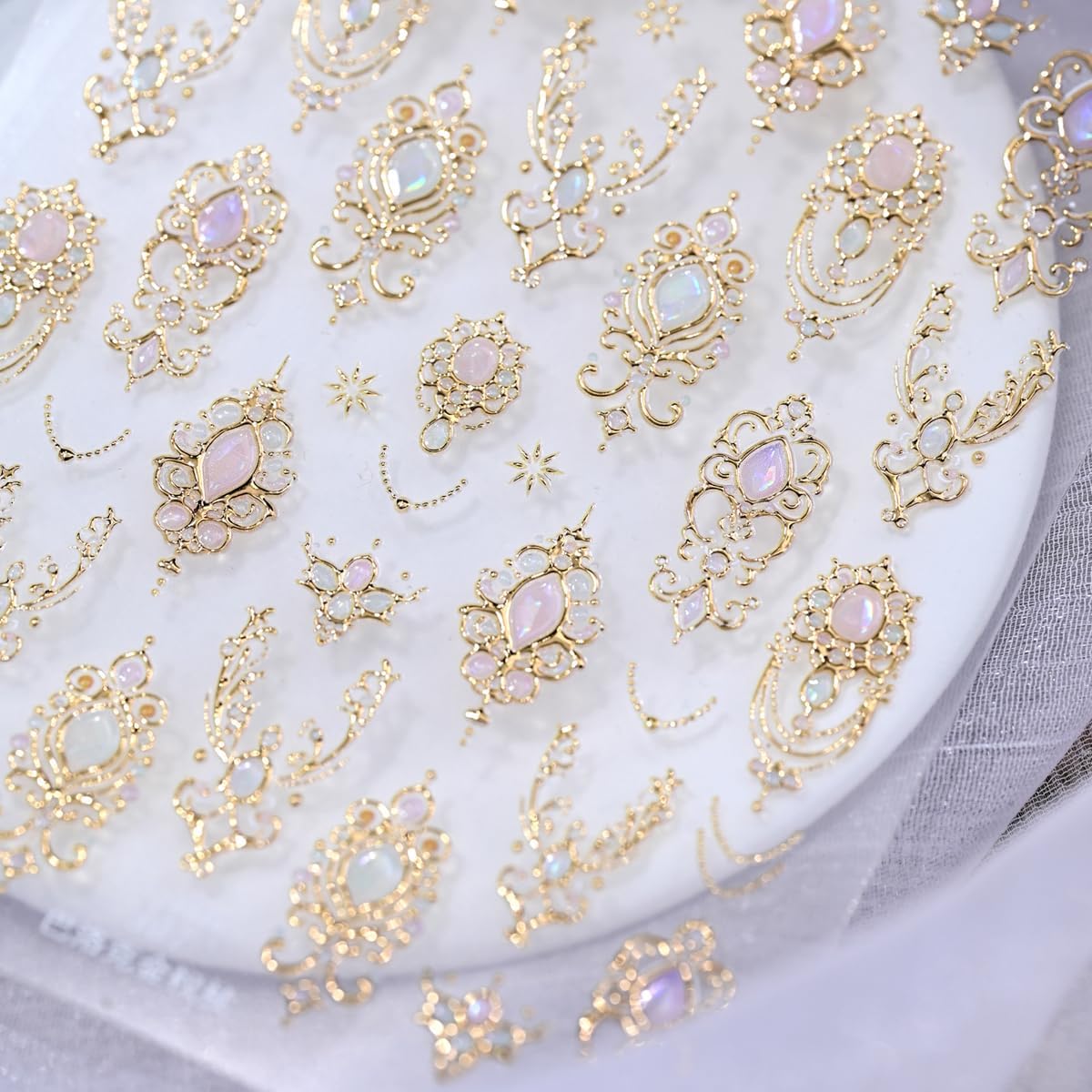 Gold Nail Stickers for Nail Art Gemstone Nail Decals with Golden Filigree Design,Luxury Baroque-Style Stickers for Nails 3D Self Adhesive Nail Art Supplies & Decorations for Women Girls 1 Sheet