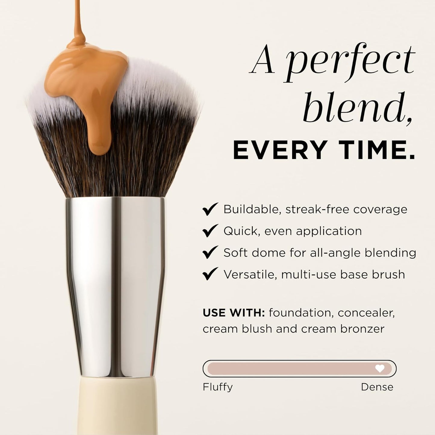 HALEYS Kabuki Makeup Brush VEGAN+CRUELTY-FREE, Sustainable Wood, Vegan Bristles for Airbrushed Finish, For Creams, Liquids, Powder, Streak-free, Perfect Blending, Buffs, Blurs, Smooths with Control