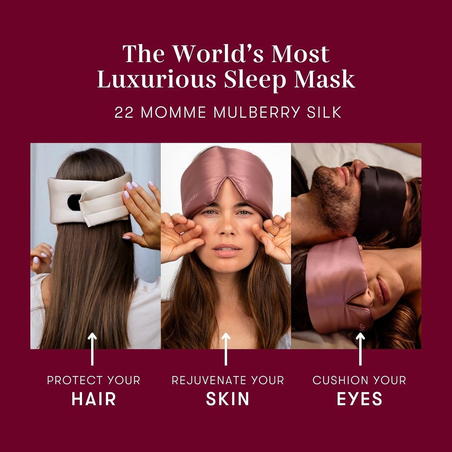DROWSY Silk Sleep Mask. Face-Hugging, Padded Silk Cocoon for Luxury Sleep in Total Darkness. (La Vie En Rouge)