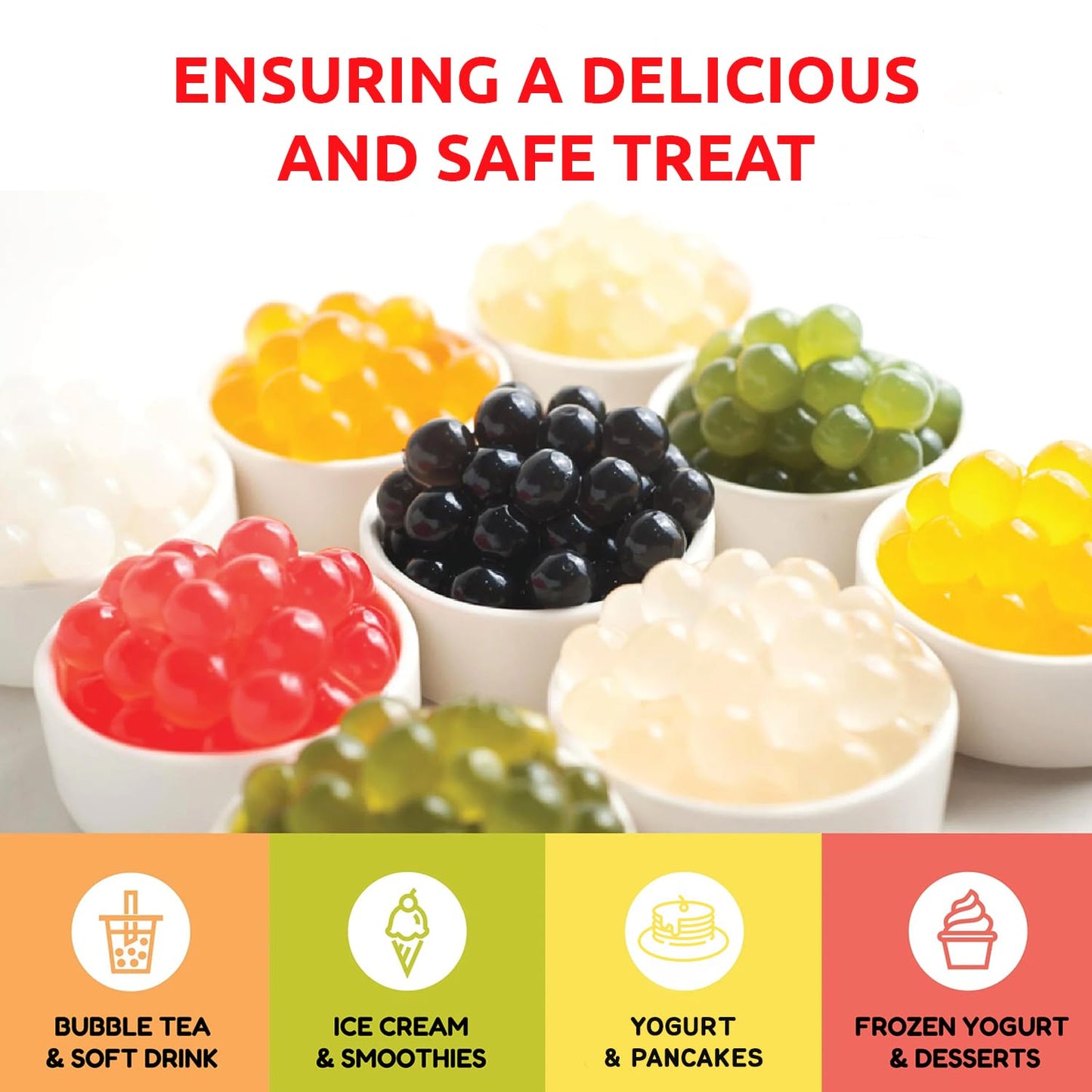 Fanale Mango Popping Boba Pearls, Vegan, Non GMO, Gluten Free, Fat Free, Perfect for Bubble Tea, Smoothies, Ice Cream, Desserts, and Beverages.