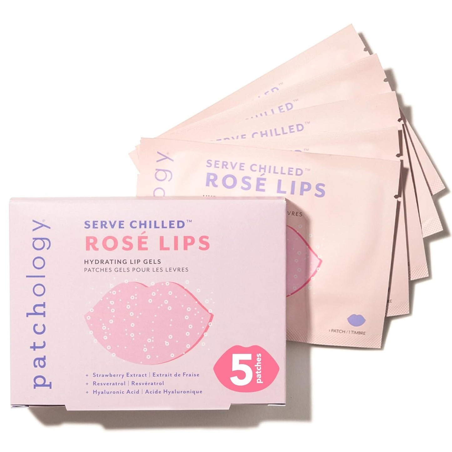 Patchology Serve Chilled Rosé Gel Lip Mask – Hydrating Mask with Resveratrol & Hyaluronic Acid for Soft Feel, Plumping & Moisture – Strawberry Scented, Solution for Dry or Chapped Lips, 5 Count
