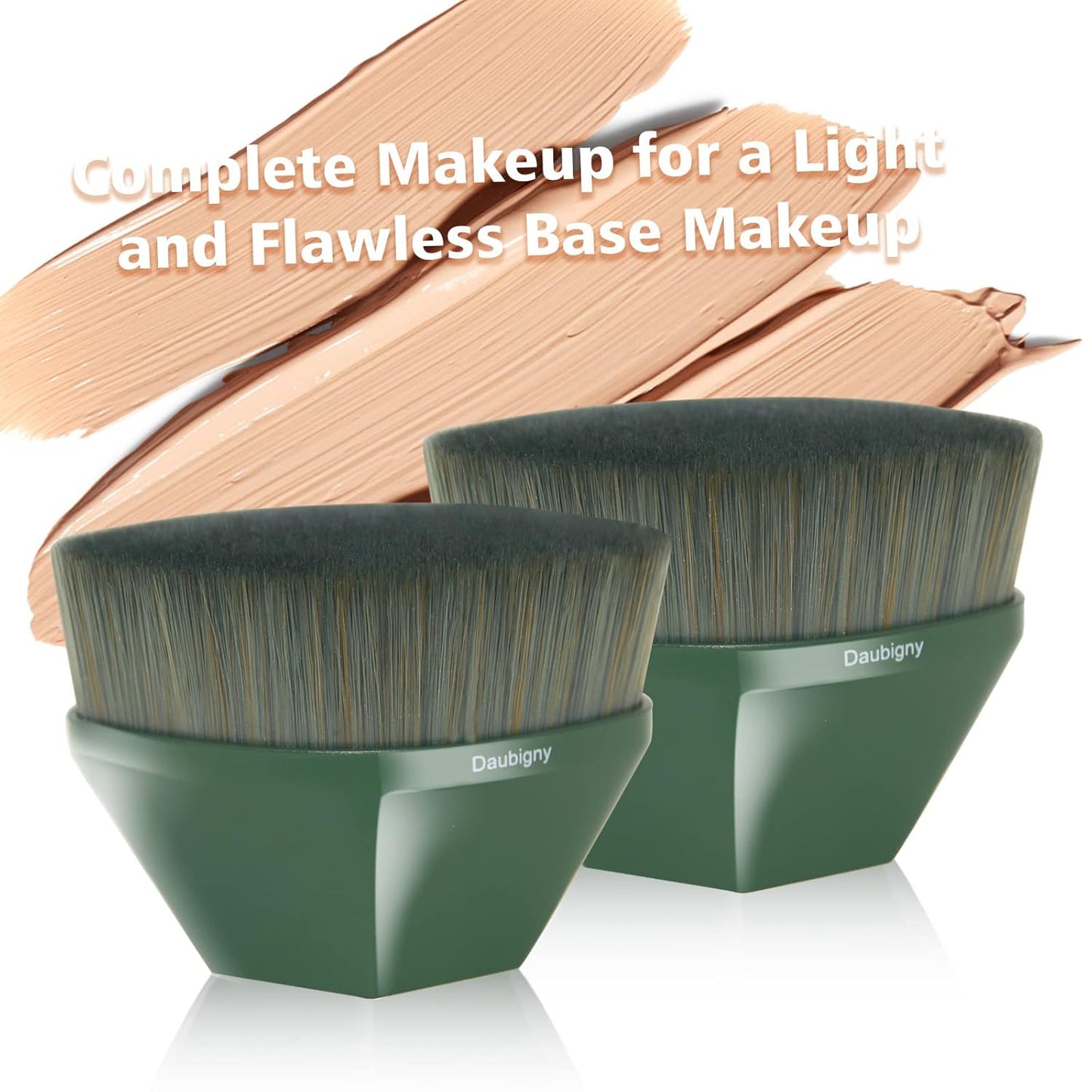 Foundation Makeup Brush Flat Top Kabuki Brush Hexagon Face Blush Liquid Powder Foundation Brush for Blending Liquid, Cream or Flawless Powder Cosmetics with Bonus Protective Case (Green)