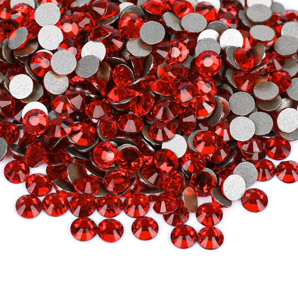 Flatback Glass Rhinestones,Bedazzler Gems 1440pcs Non Hotfix Crystal Rhinestones for Nail Charms Crafts Clothes Tumblers,Red,SS10