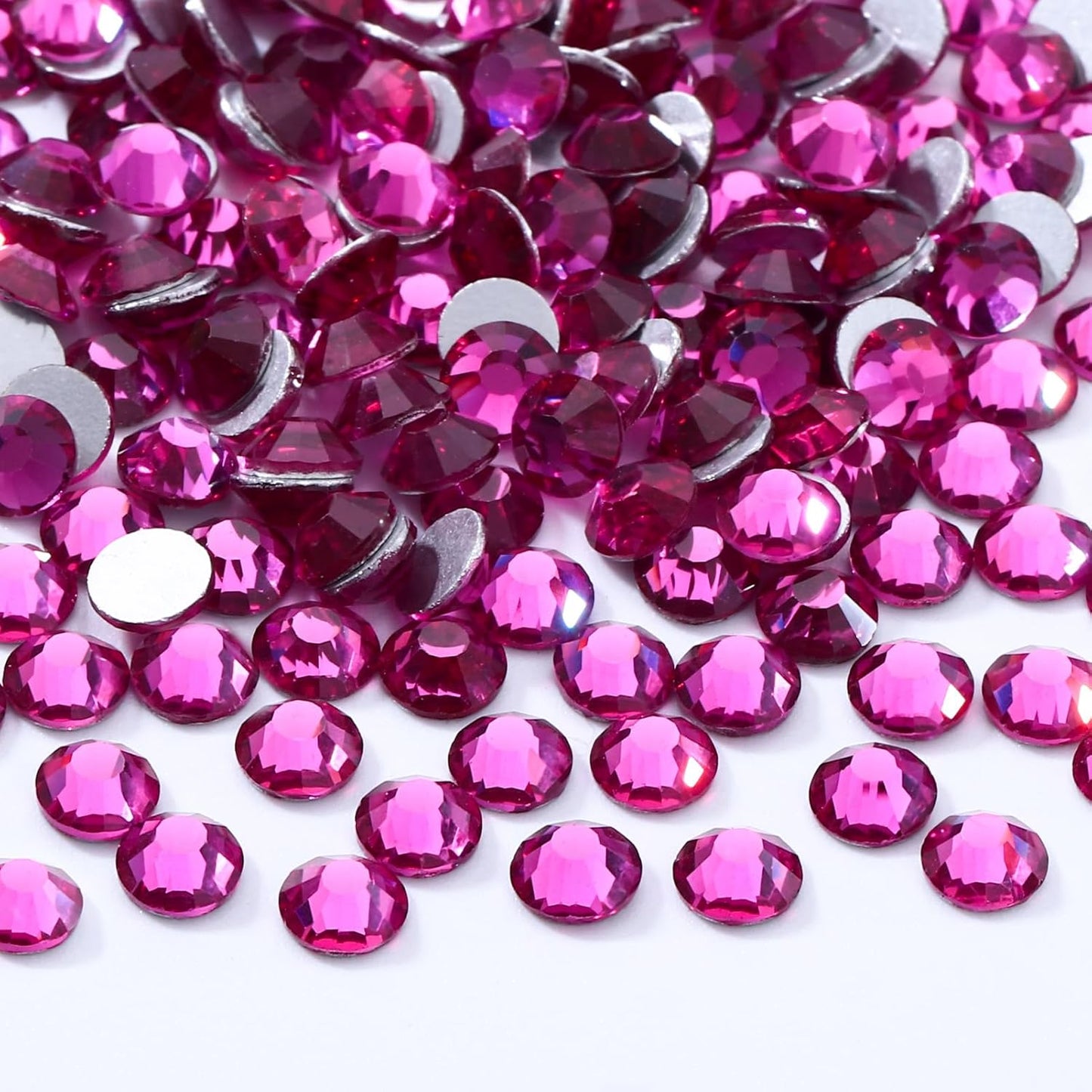 Fuchsia Flatback Rhinestones, Glass Rhinestones for Nail Art and Craft, Glue Fix, Loose Crystal Gemstones(Fuchsia, SS12, 2880pcs, 2.9-3.0mm)