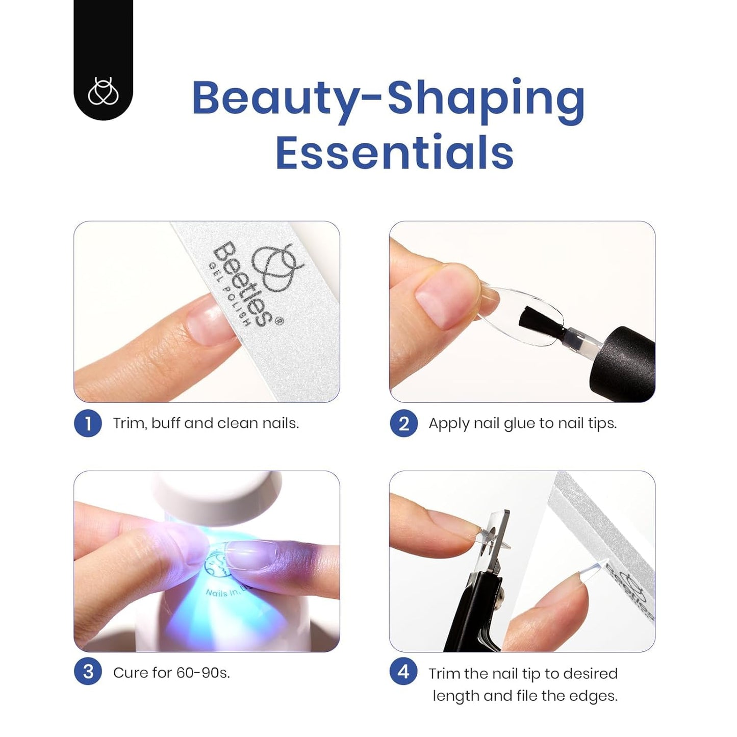 Beetles Soft Gel Nail Kit Medium Coffin Easy Nail Extension Set 5 In 1 Nail Glue Base Coat with Pre shaped Nail Tips and Led Nail Lamp Acrylic Nail Clipper Gifts for Women