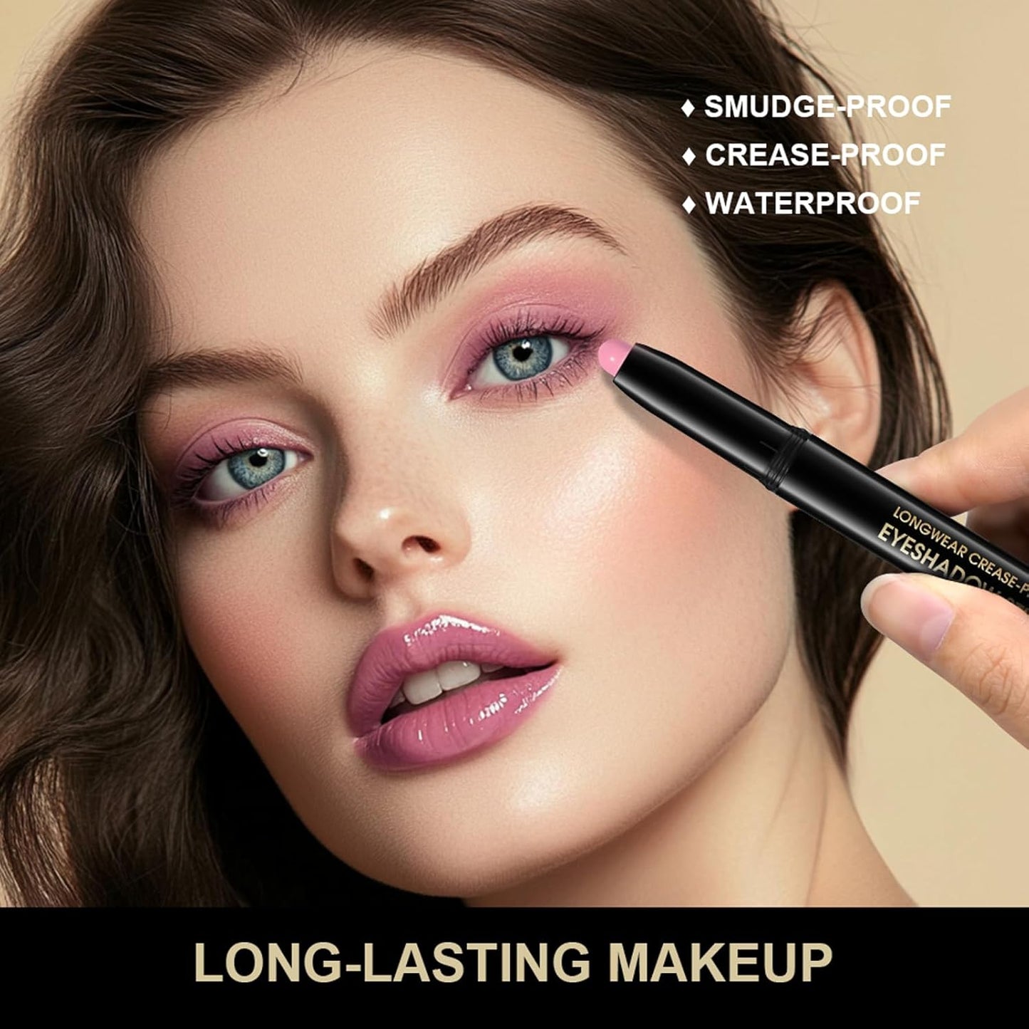 Eyeshadow Stick, Shimmer and Matte Cream Eye Shadow Brightener Sticks Eyeliner Pencil Crayon, Waterproof Long Lasting Eye Highlighter Stick Makeup,0.056 Oz(2PCS #6-Oyster+#9-Champagne)