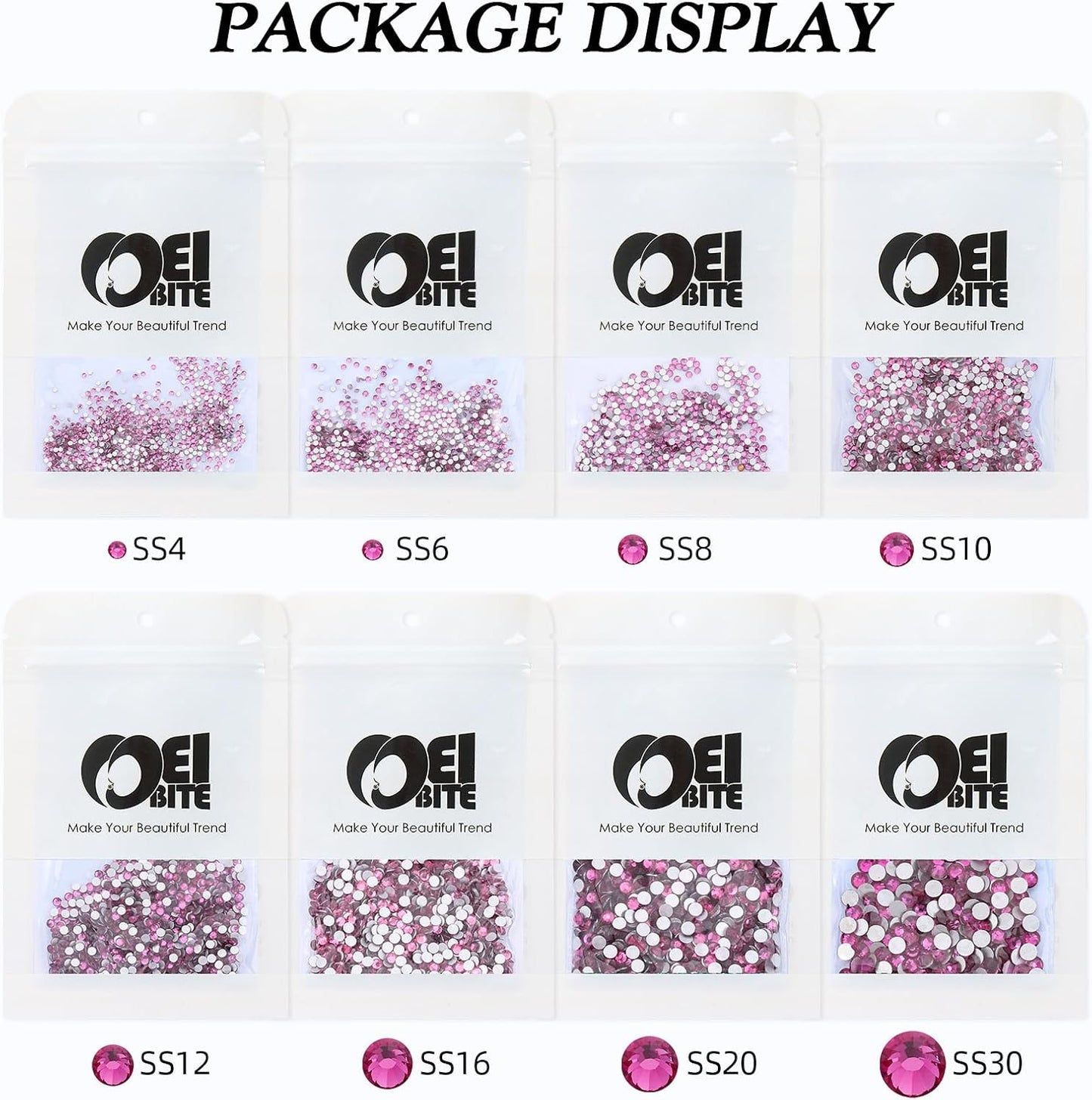 Fuchsia Flatback Rhinestones, Glass Rhinestones for Nail Art and Craft, Glue Fix, Loose Crystal Gemstones(Fuchsia, SS16, 1440pcs, 3.8-4.0mm)