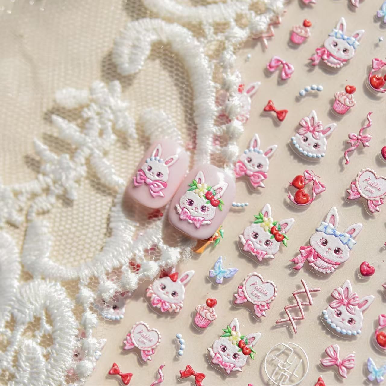 Easter Nail Art Stickers Rabbit Nail Decals Cute Cartoon Nail Stickers for Nails Art Self Adhesive 5D Embossed with Design Bow Nails Charm for Women Girls Kid DIY Manicure Supplies Decoration