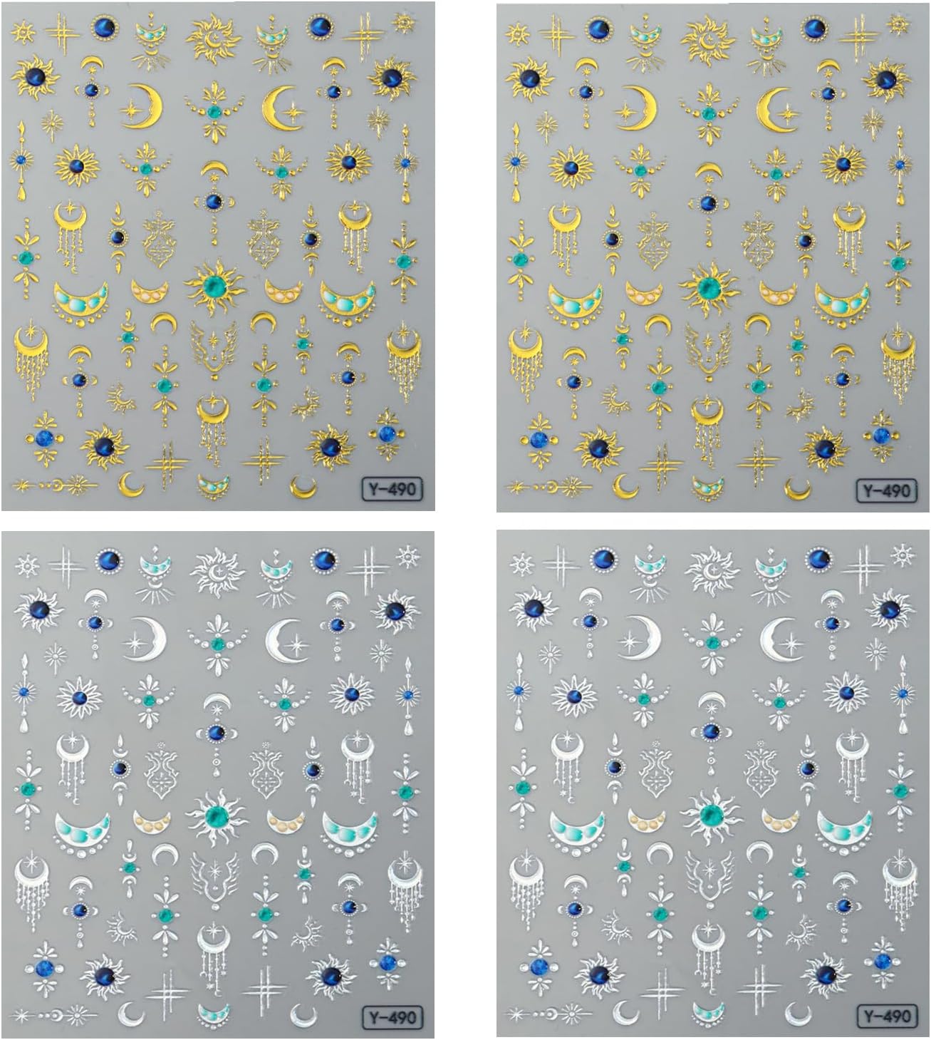 Gold Silver Star Moon Nail Art Stickers Decals Bohemia Nails Decals Self-Adhesive Nails Stickers for Nail Art